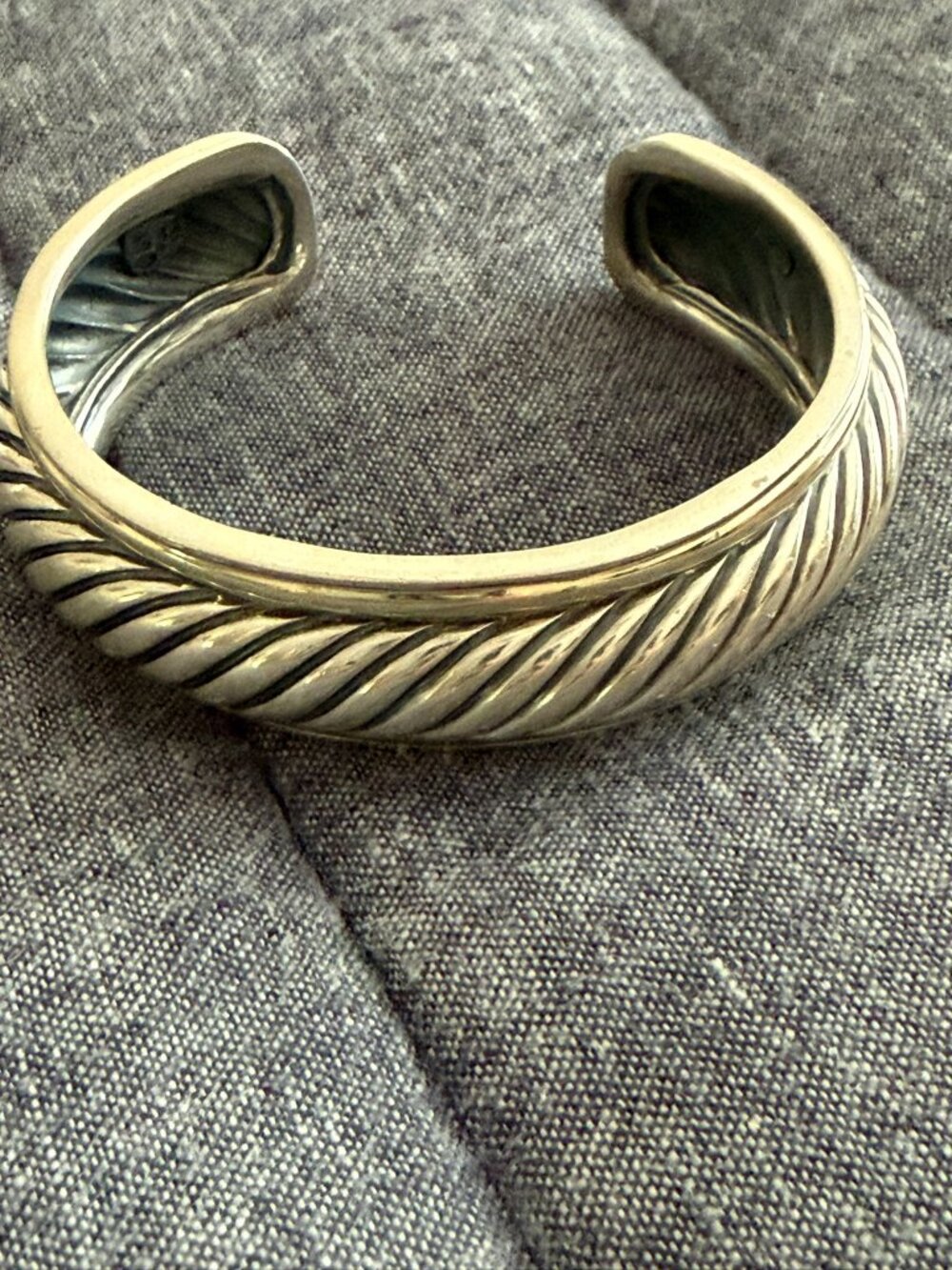 David Yurman .925 18k Narrow Thoroughbred Cable Cuff Bracelet